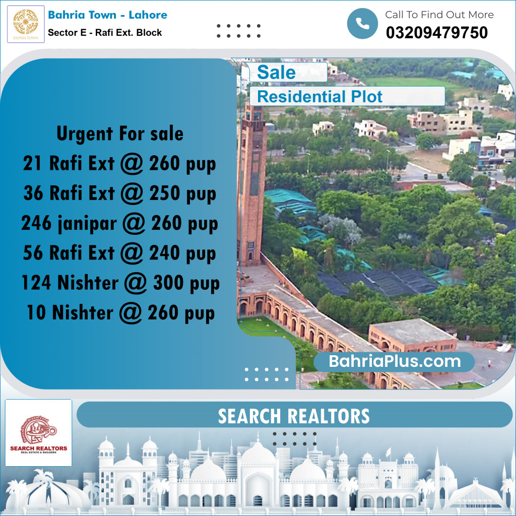 1 Marla Residential Plot for Sale in Sector E - Rafi Ext. Block -  Bahria Town, Lahore - (BP-253324)