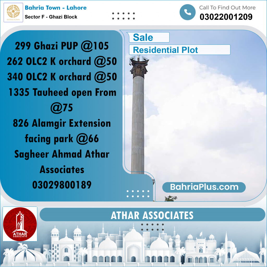 10 Marla Residential Plot for Sale in Sector F - Ghazi Block -  Bahria Town, Lahore - (BP-253332)