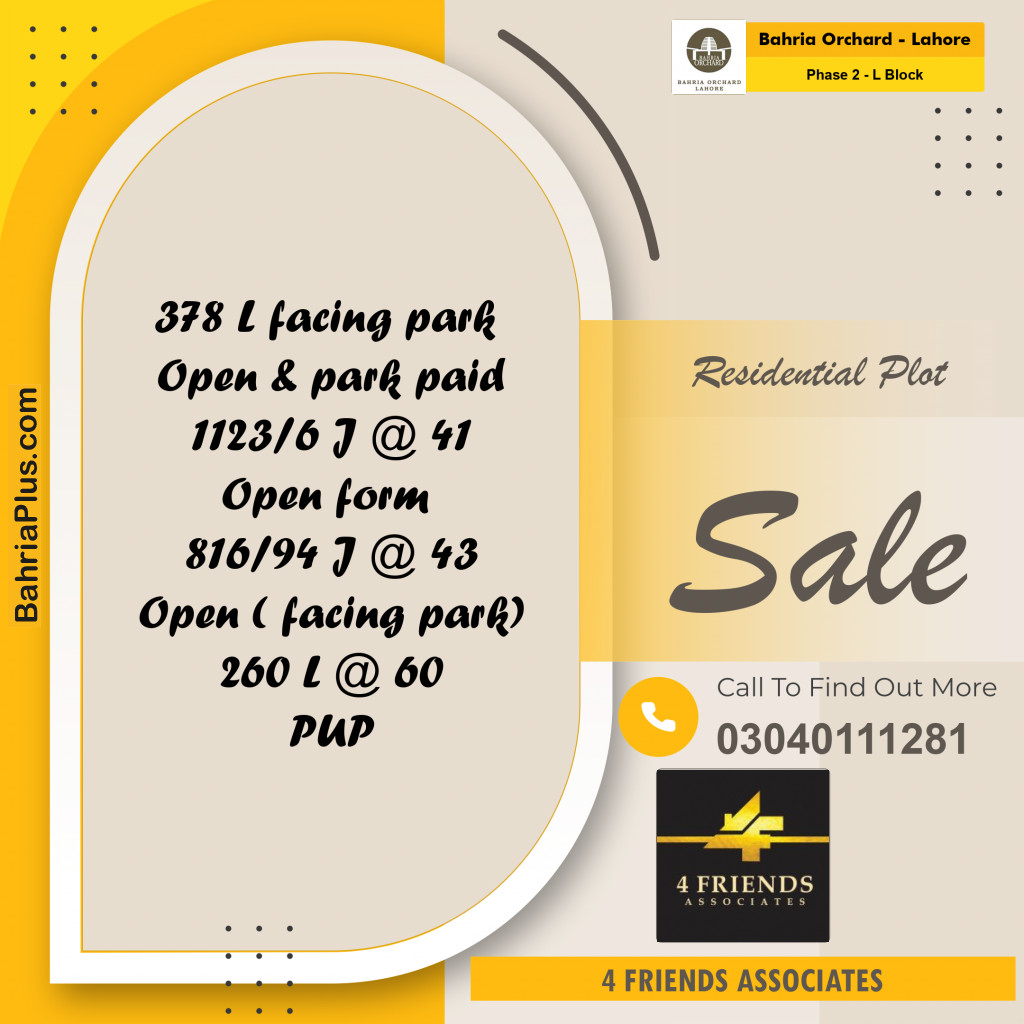 5 Marla Residential Plot for Sale in Phase 2 - L Block -  Bahria Orchard, Lahore - (BP-253340)