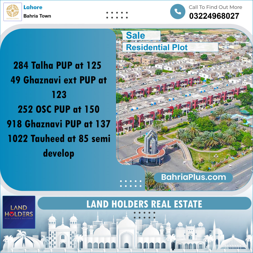 10 Marla Residential Plot for Sale in Bahria Town, Lahore - (BP-253353)
