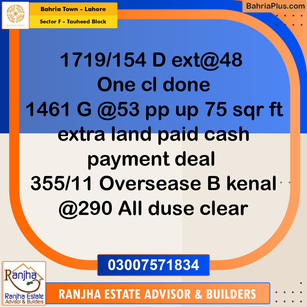 10 Marla Residential Plot for Sale in Sector F - Tauheed Block -  Bahria Town, Lahore - (BP-253366)