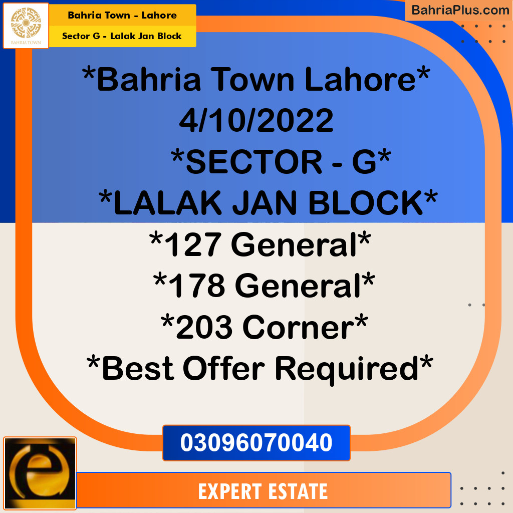 5 Marla Residential Plot for Sale in Sector G - Lalak Jan Block -  Bahria Town, Lahore - (BP-253373)
