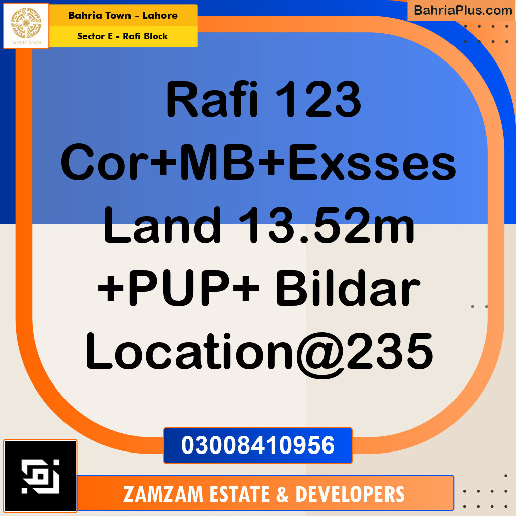 13.52 Marla Residential Plot for Sale in Sector E - Rafi Block -  Bahria Town, Lahore - (BP-253397)