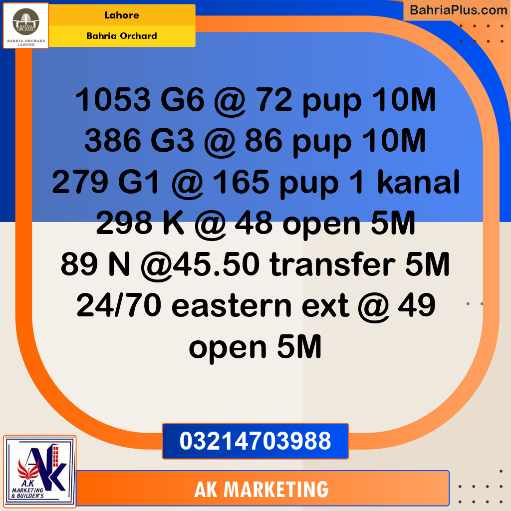 Residential Plot for Sale in Bahria Orchard, Lahore - (BP-253413)