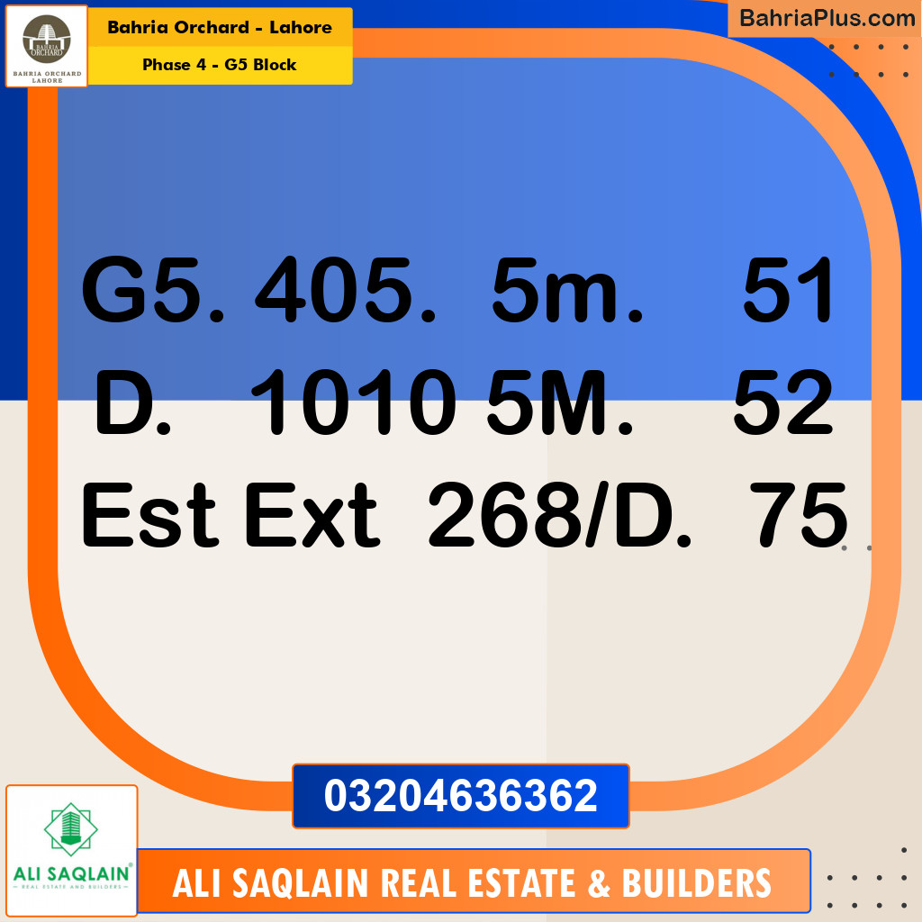 5 Marla Residential Plot for Sale in Phase 4 - G5 Block -  Bahria Orchard, Lahore - (BP-253458)