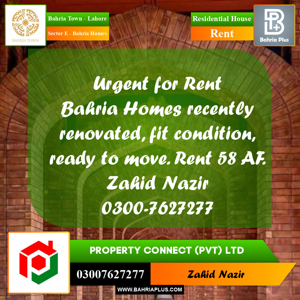 Residential House for Rent in Sector E - Bahria Homes -  Bahria Town, Lahore - (BP-253471)