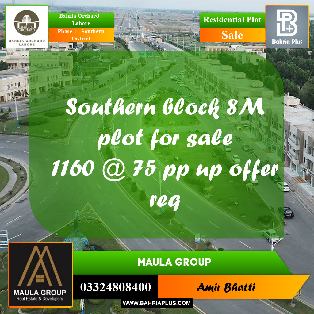 8 Marla Residential Plot for Sale in Phase 1 - Southern District -  Bahria Orchard, Lahore - (BP-253472)