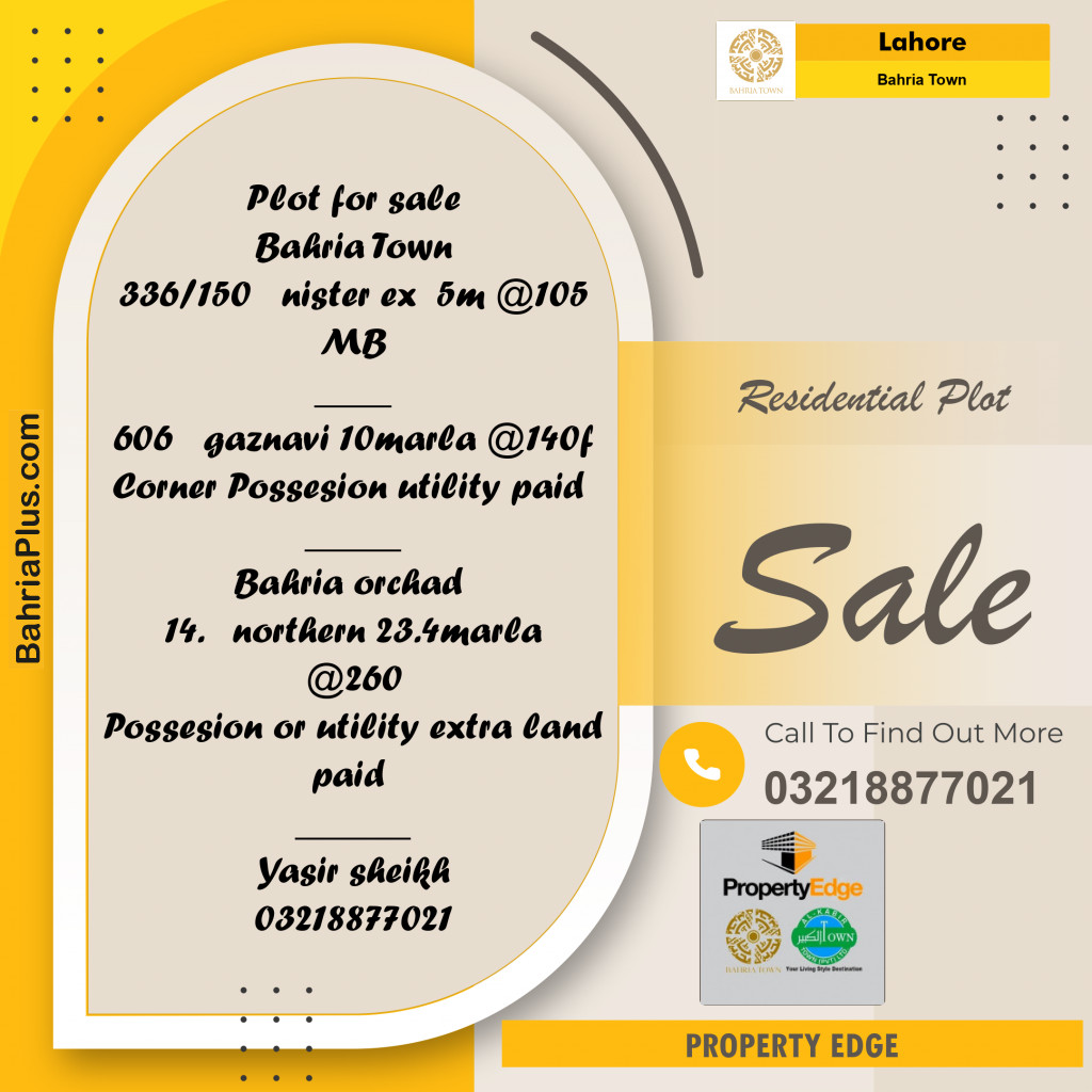 Residential Plot for Sale in Bahria Town, Lahore - (BP-253474)