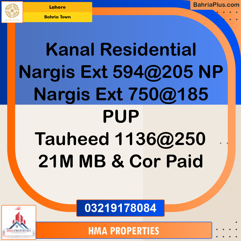 1 Kanal Residential Plot for Sale in Bahria Town, Lahore - (BP-253487)