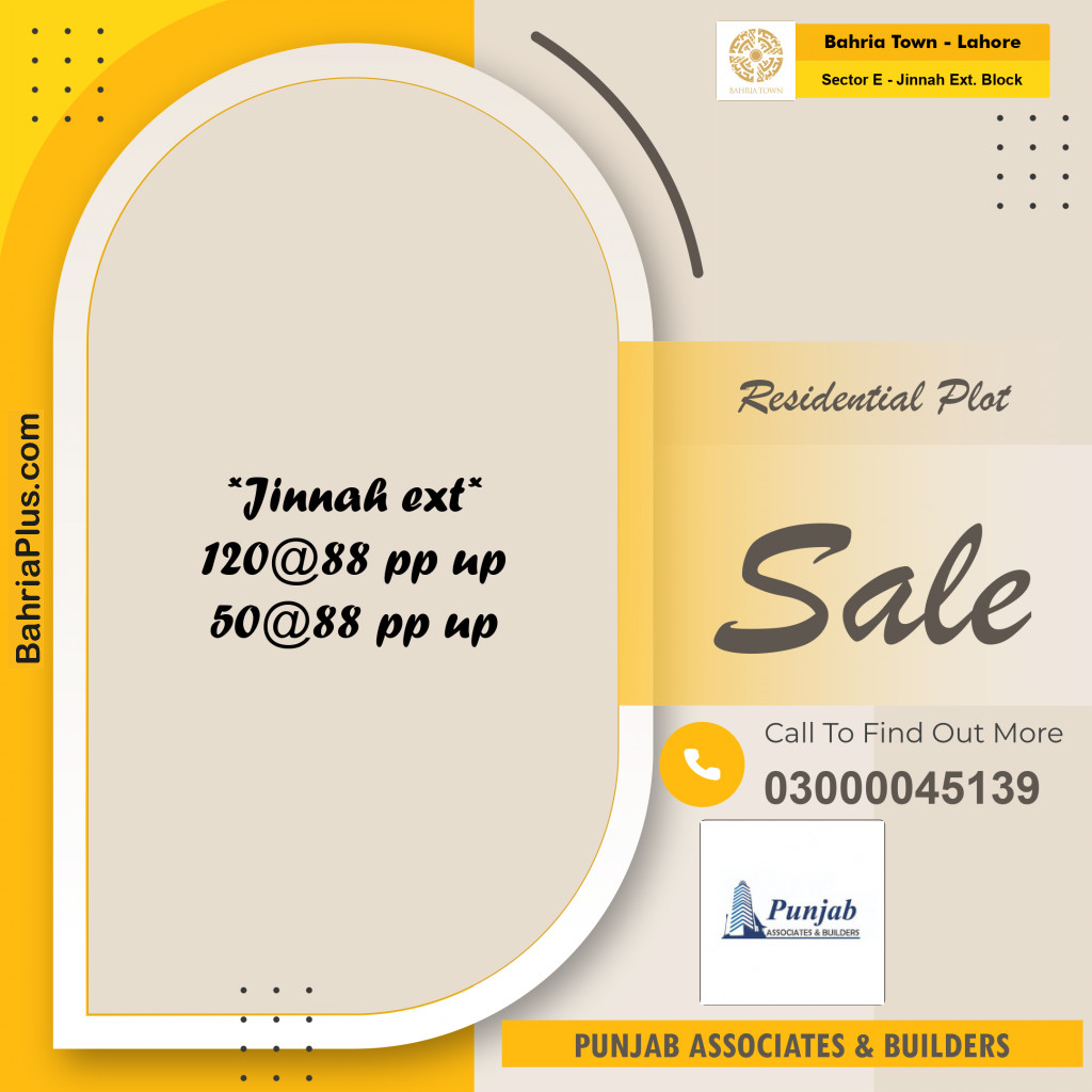 5 Marla Residential Plot for Sale in Sector E - Jinnah Ext. Block -  Bahria Town, Lahore - (BP-253497)