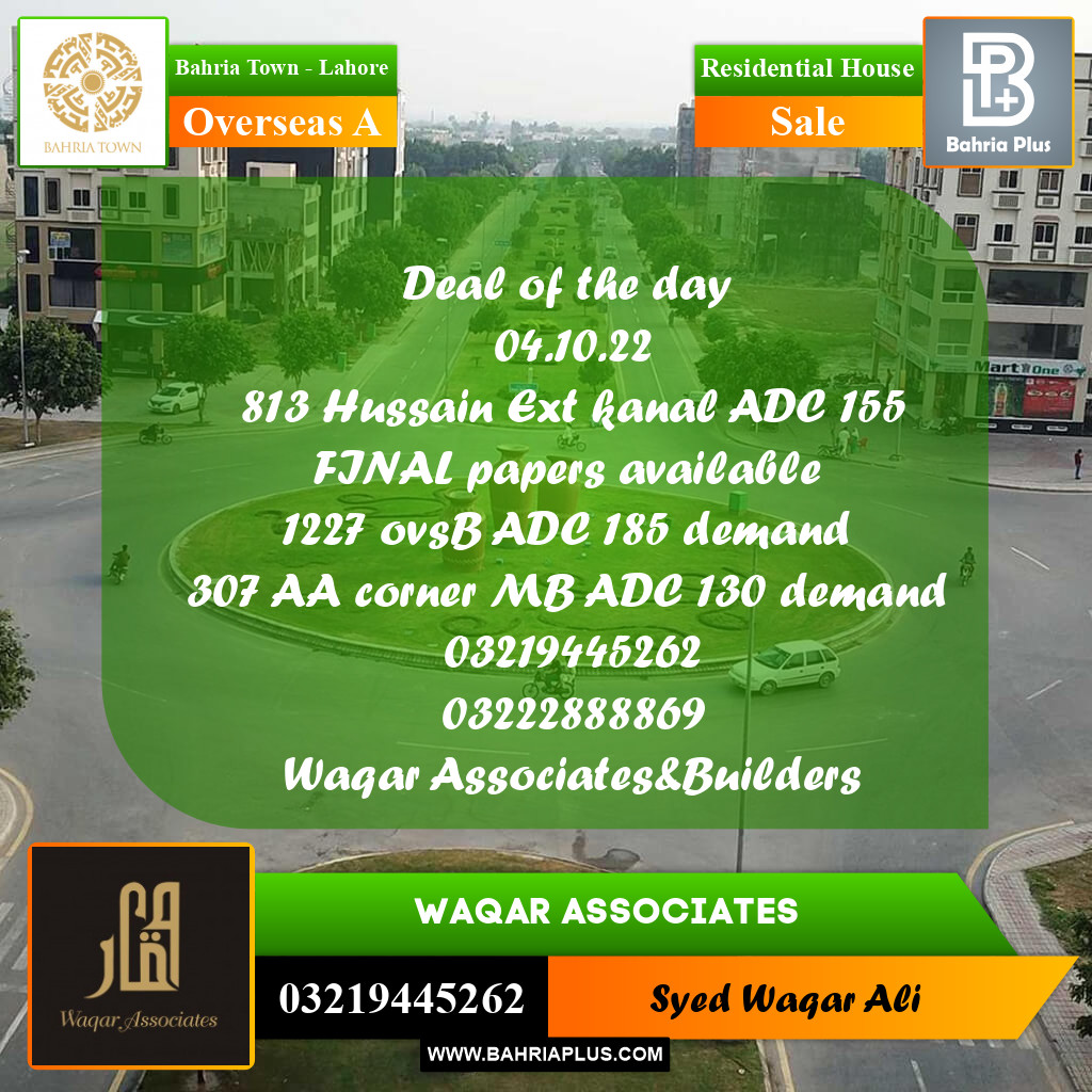 1 Kanal Residential House for Sale in Overseas A -  Bahria Town, Lahore - (BP-253500)