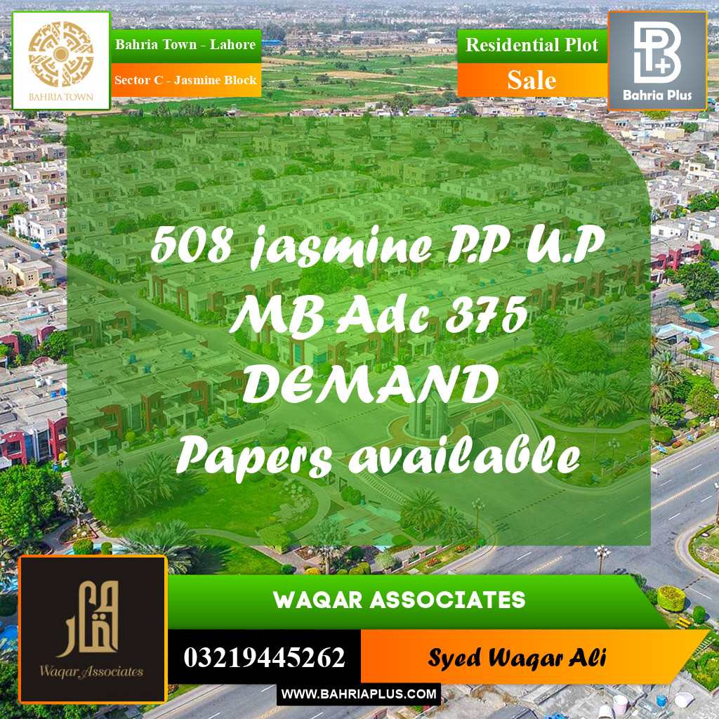 1 Kanal Residential Plot for Sale in Sector C - Jasmine Block -  Bahria Town, Lahore - (BP-253519)