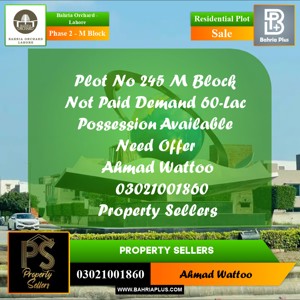 5 Marla Residential Plot for Sale in Phase 2 - M Block -  Bahria Orchard, Lahore - (BP-253522)