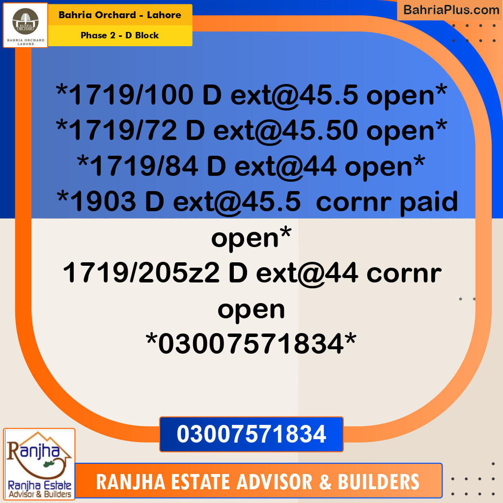 5 Marla Residential Plot for Sale in Phase 2 - D Block -  Bahria Orchard, Lahore - (BP-253534)