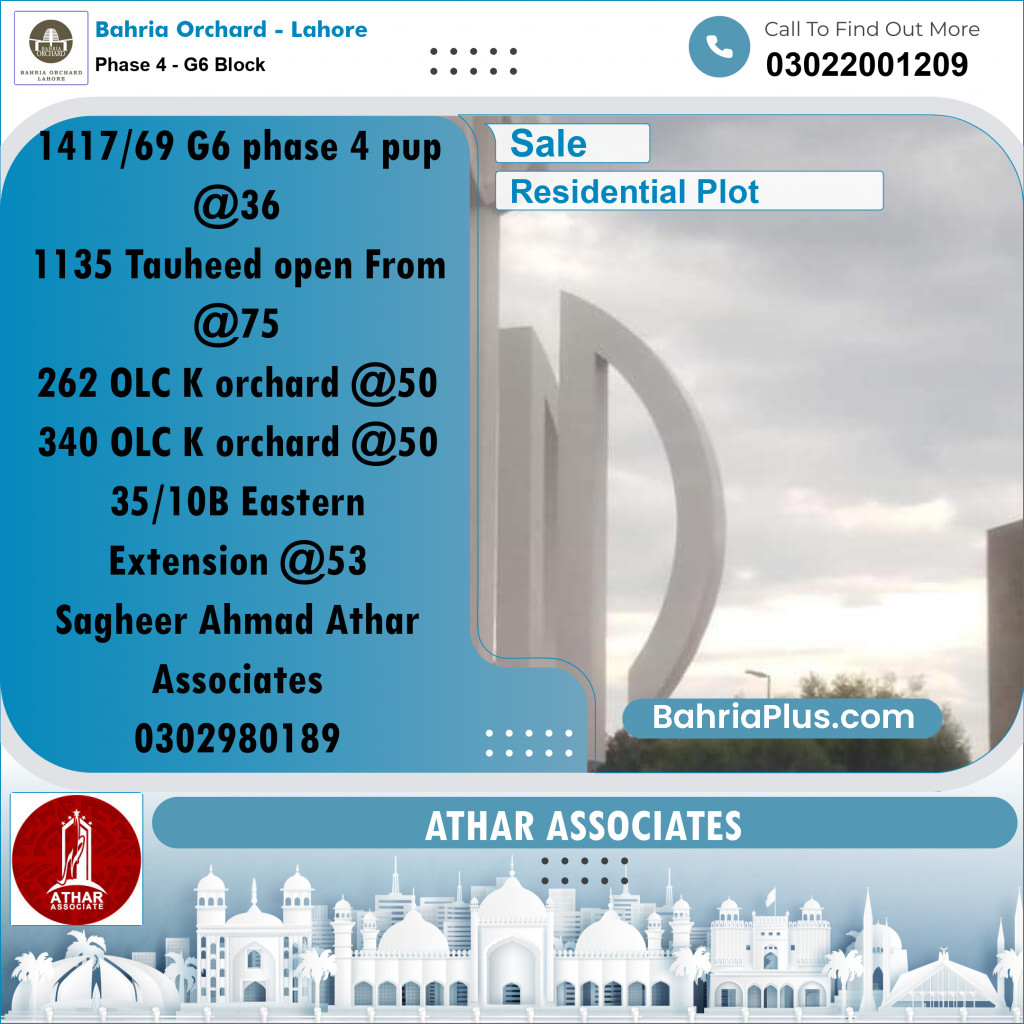 5 Marla Residential Plot for Sale in Phase 4 - G6 Block -  Bahria Orchard, Lahore - (BP-253567)
