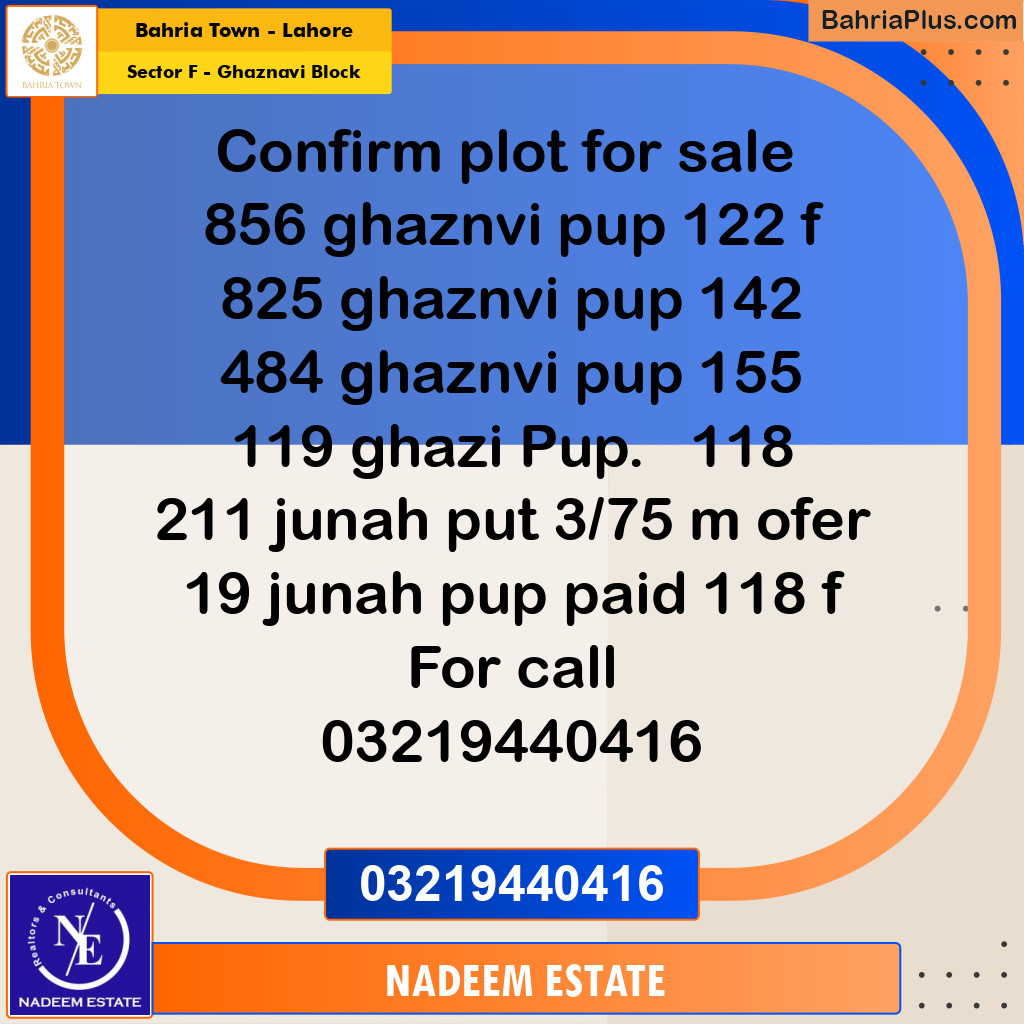 Residential Plot for Sale in Sector F - Ghaznavi Block -  Bahria Town, Lahore - (BP-253584)
