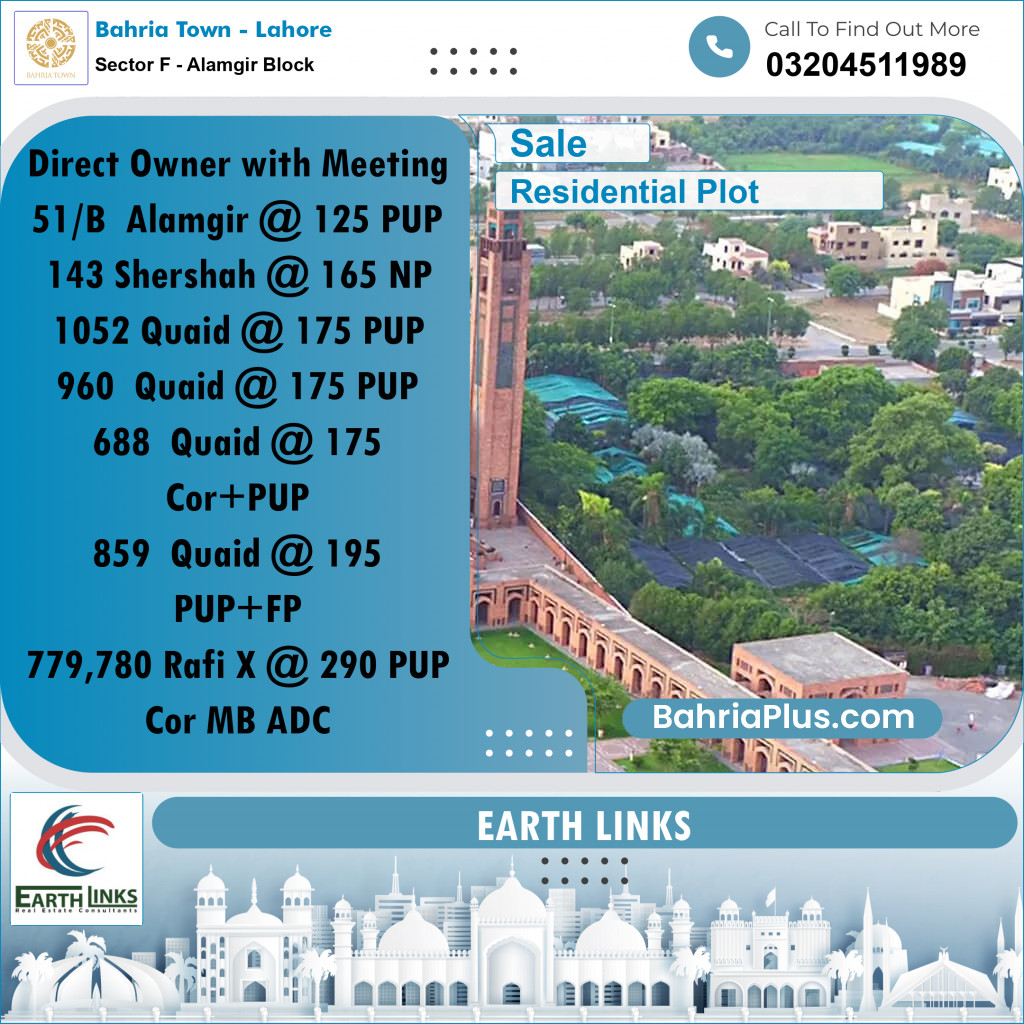 10 Marla Residential Plot for Sale in Sector F - Alamgir Block -  Bahria Town, Lahore - (BP-253597)