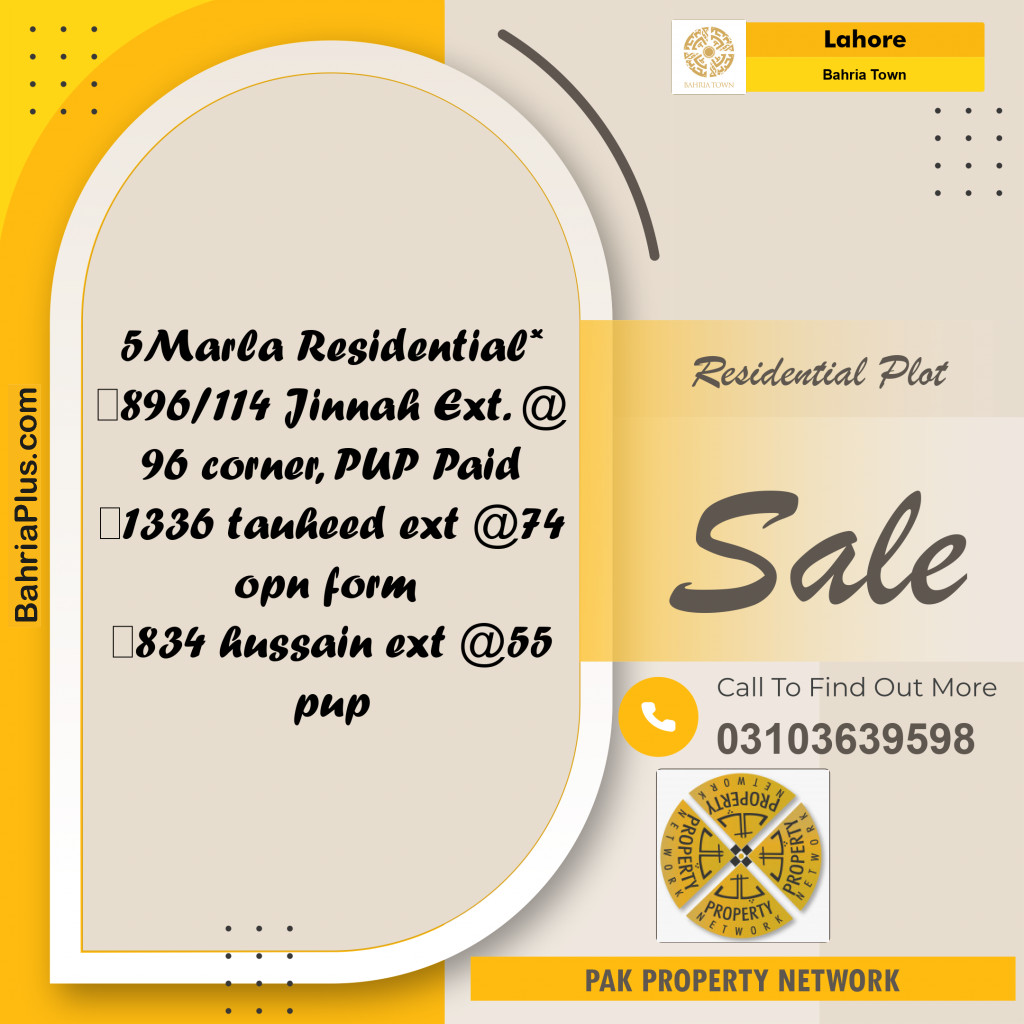 Residential Plot for Sale in Bahria Town, Lahore - (BP-253607)