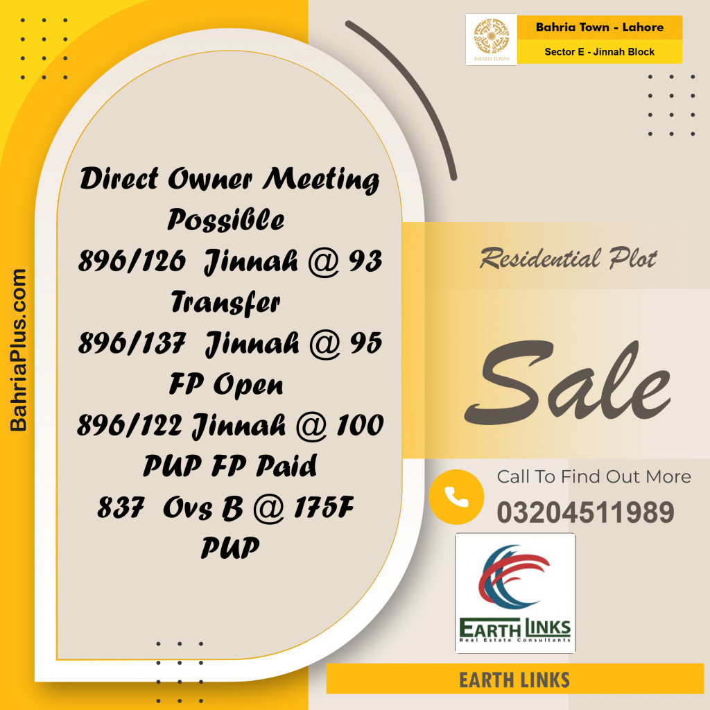 5 Marla Residential Plot for Sale in Sector E - Jinnah Block -  Bahria Town, Lahore - (BP-253617)