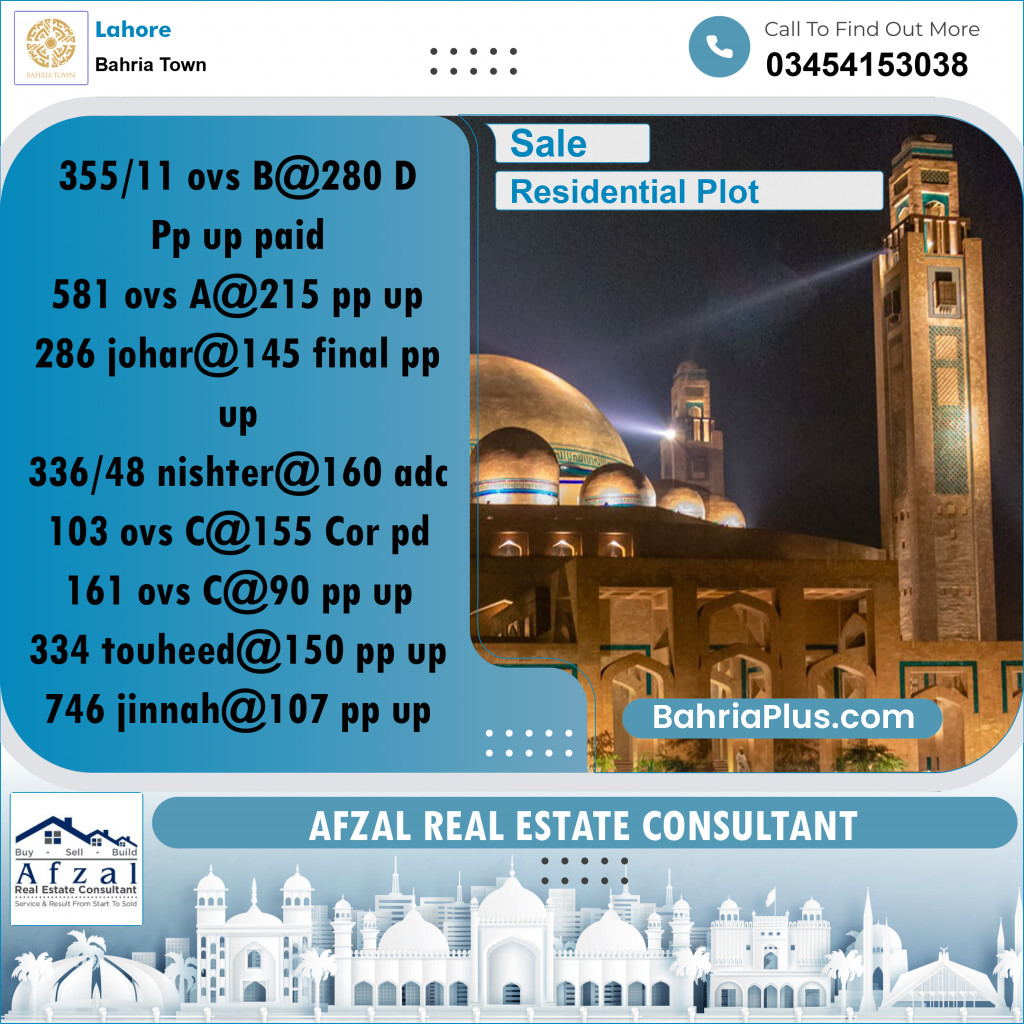Residential Plot for Sale in Bahria Town, Lahore - (BP-253633)