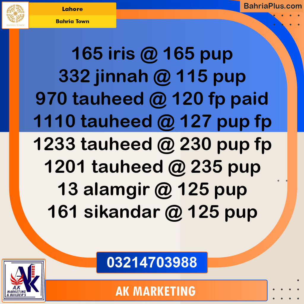 Residential Plot for Sale in Bahria Town, Lahore - (BP-253694)