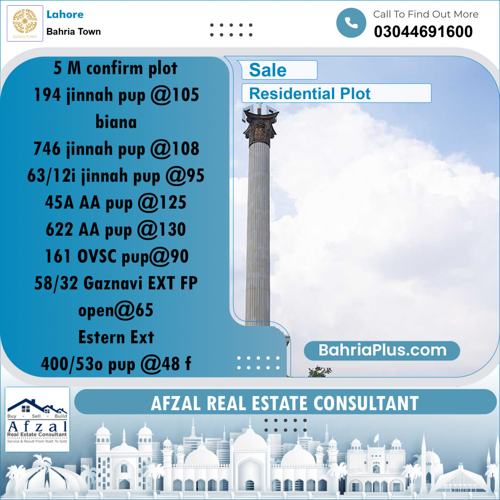 Residential Plot for Sale in Bahria Town, Lahore - (BP-253699)