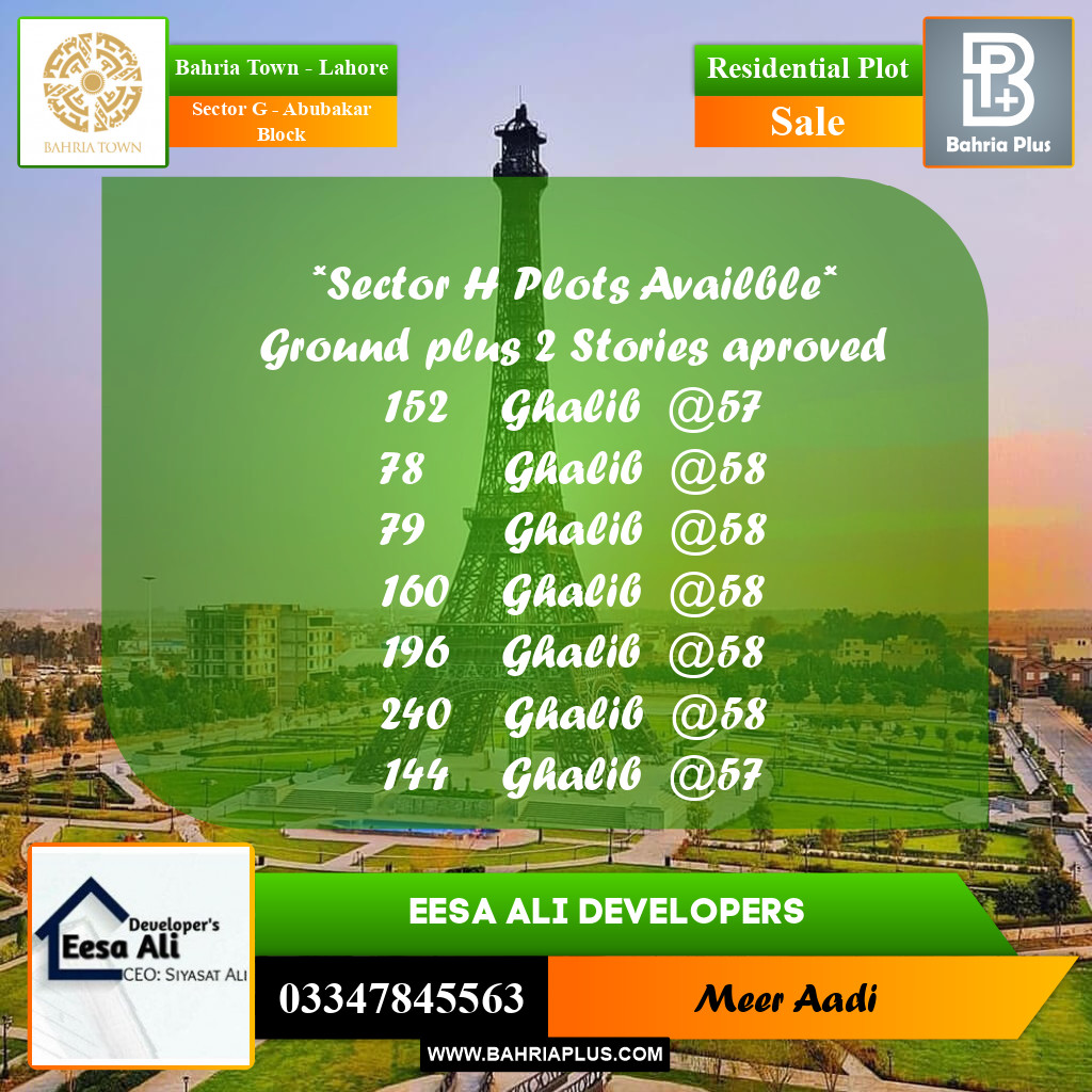 5 Marla Residential Plot for Sale in Sector G - Abubakar Block -  Bahria Town, Lahore - (BP-253701)
