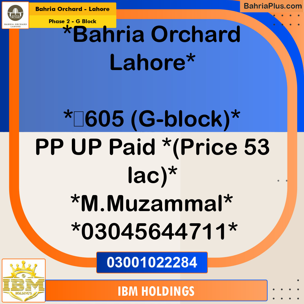 5 Marla Residential Plot for Sale in Phase 2 - G Block -  Bahria Orchard, Lahore - (BP-253714)