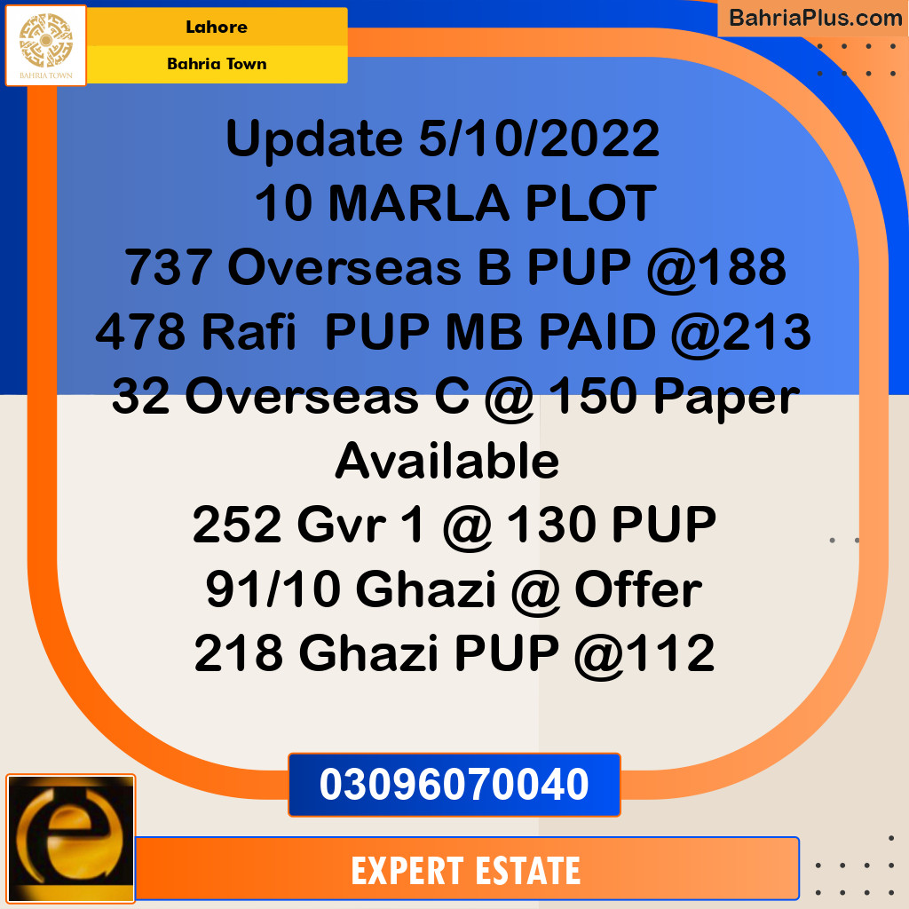 10 Marla Residential Plot for Sale in Bahria Town, Lahore - (BP-253754)