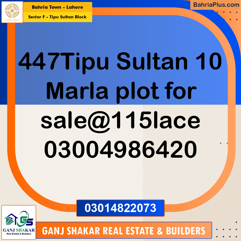 10 Marla Residential Plot for Sale in Sector F - Tipu Sultan Block -  Bahria Town, Lahore - (BP-253758)