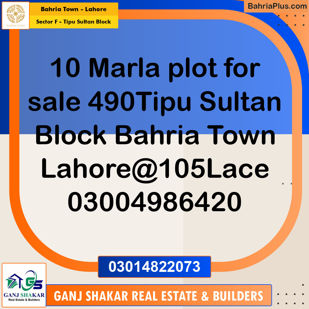 10 Marla Residential Plot for Sale in Sector F - Tipu Sultan Block -  Bahria Town, Lahore - (BP-253760)