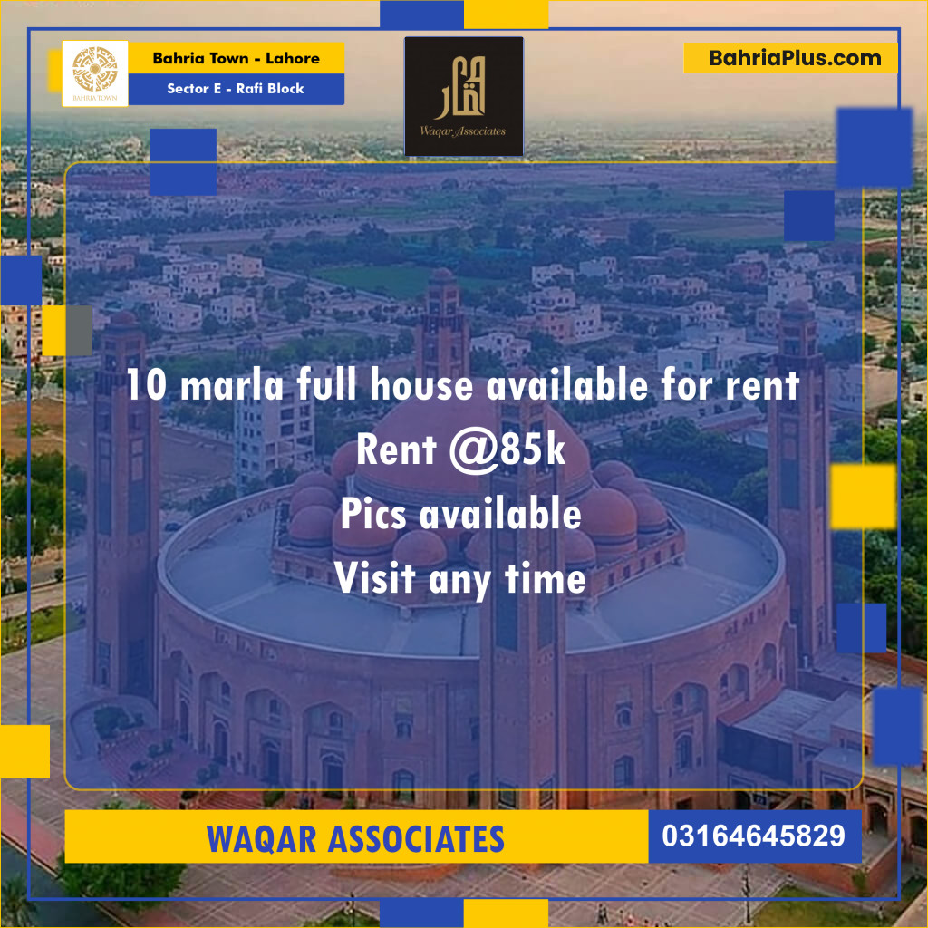 10 Marla Residential House for Rent in Sector E - Rafi Block -  Bahria Town, Lahore - (BP-253762)