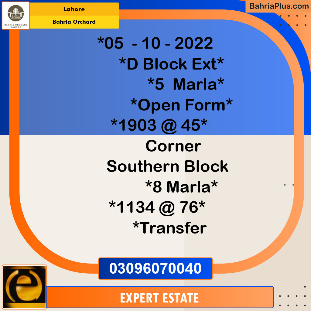 5 Marla Residential Plot for Sale in Bahria Orchard, Lahore - (BP-253781)