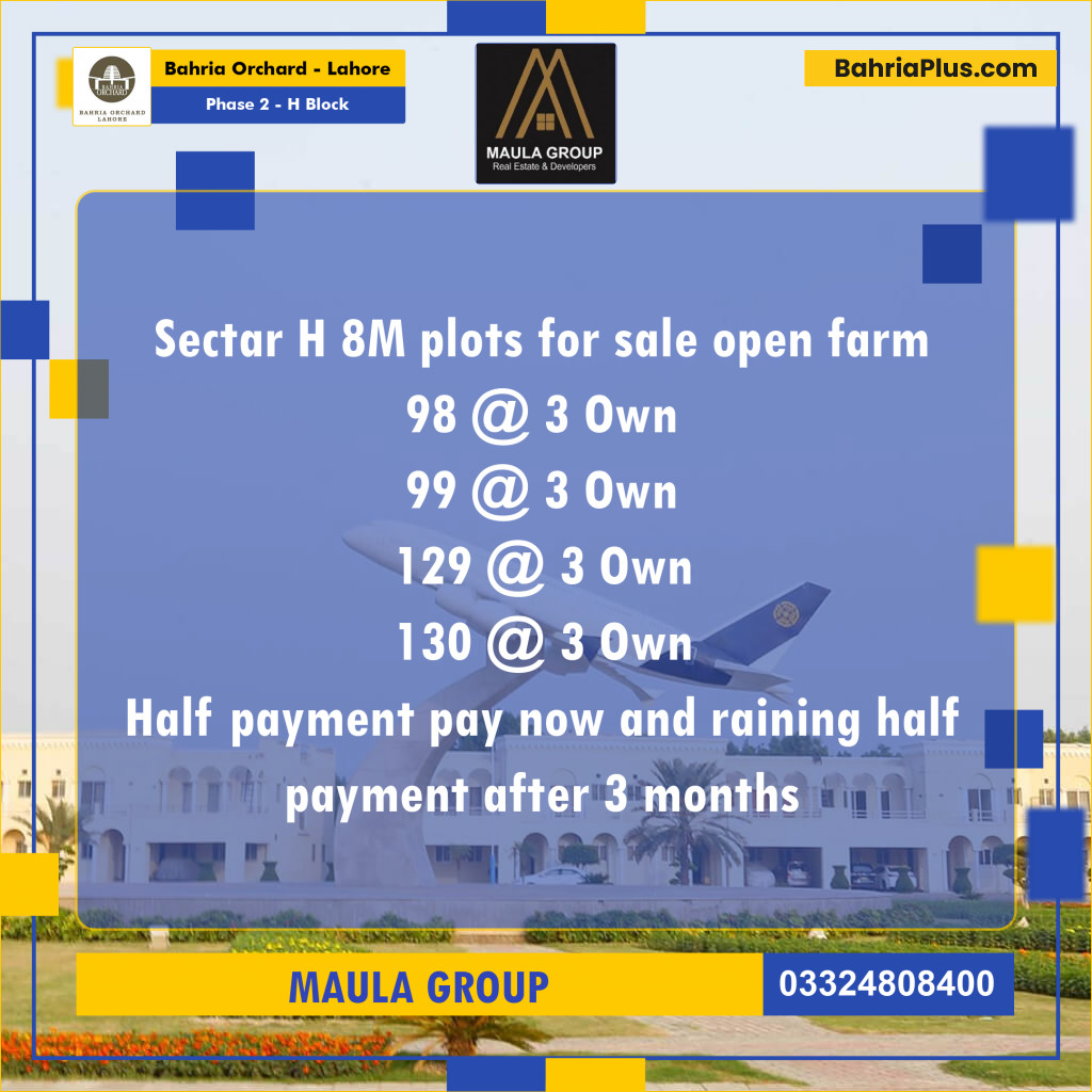 8 Marla Residential Plot for Sale in Phase 2 - H Block -  Bahria Orchard, Lahore - (BP-253784)