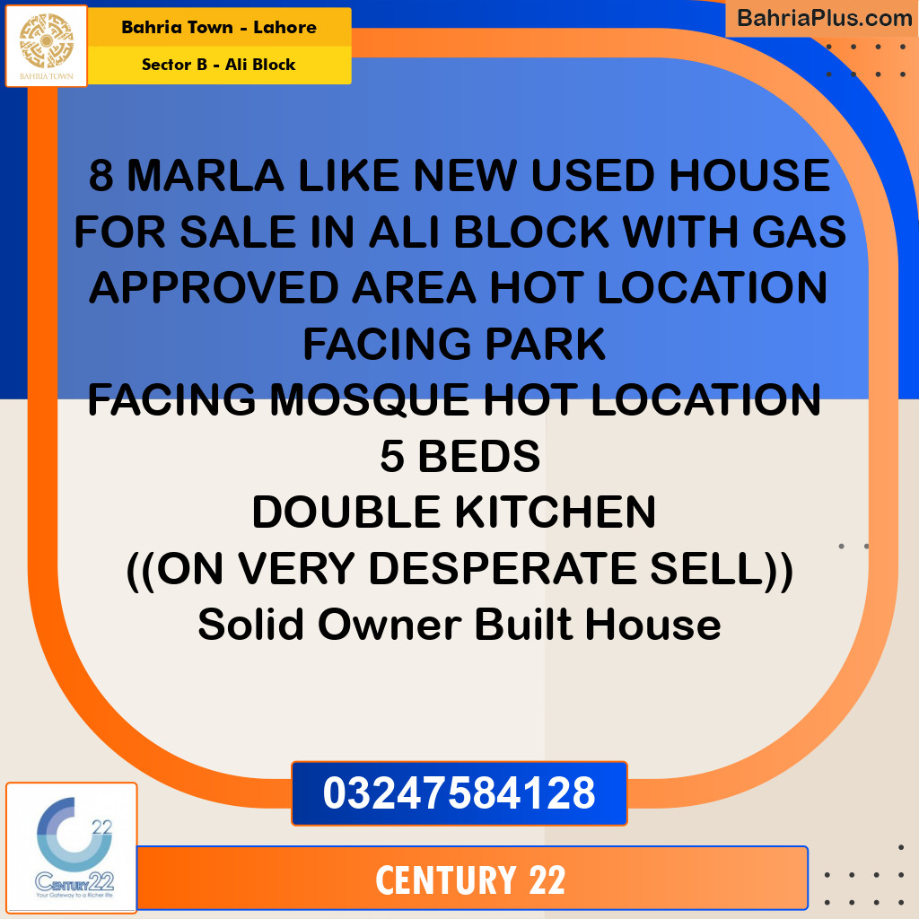 8 Marla Residential House for Sale in Sector B - Ali Block -  Bahria Town, Lahore - (BP-253793)