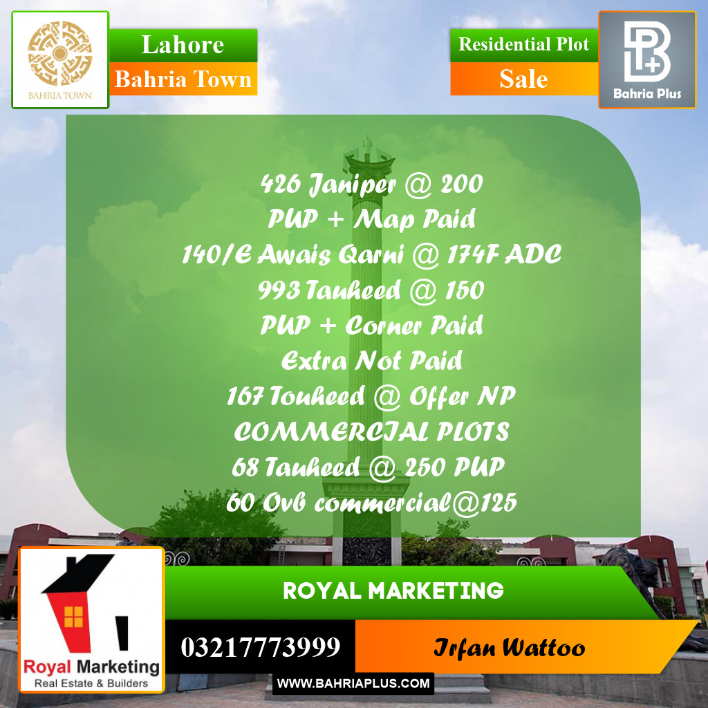 Residential Plot for Sale in Bahria Town, Lahore - (BP-253832)