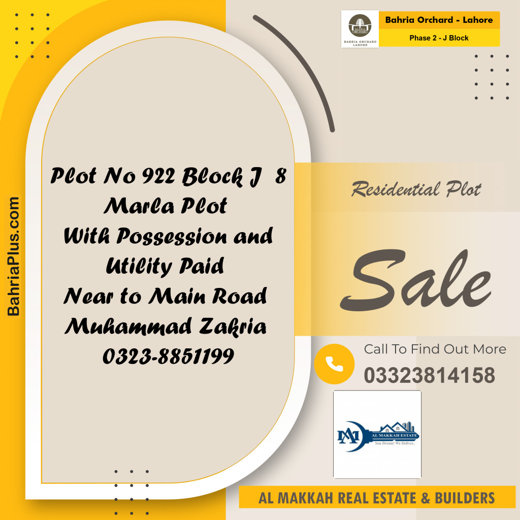 8 Marla Residential Plot for Sale in Phase 2 - J Block -  Bahria Orchard, Lahore - (BP-253846)