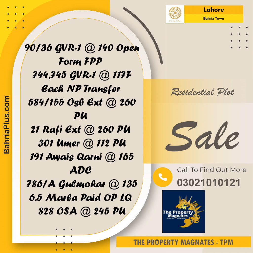 Residential Plot for Sale in Bahria Town, Lahore - (BP-253854)