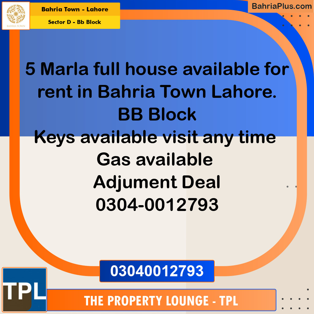 5 Marla Residential House for Rent in Sector D - BB Block -  Bahria Town, Lahore - (BP-253864)