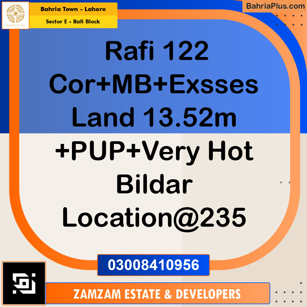 13.52 Marla Residential Plot for Sale in Sector E - Rafi Block -  Bahria Town, Lahore - (BP-253867)