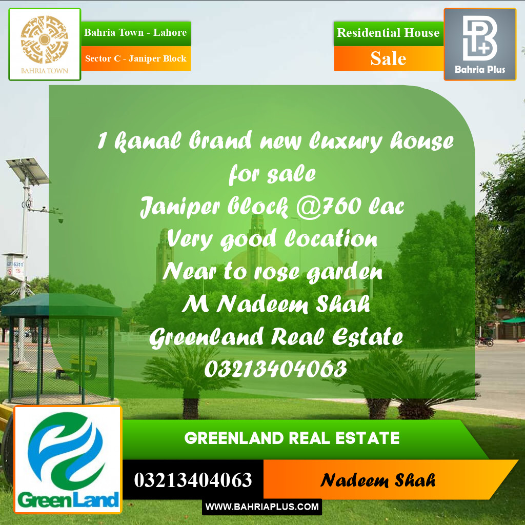 1 Kanal Residential House for Sale in Sector C - Janiper Block -  Bahria Town, Lahore - (BP-253890)