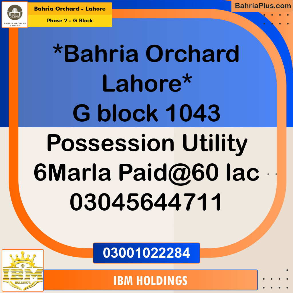 5 Marla Residential Plot for Sale in Phase 2 - G Block -  Bahria Orchard, Lahore - (BP-253905)
