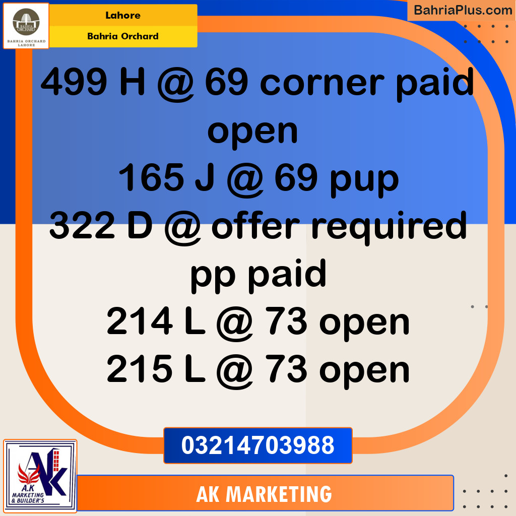 Residential Plot for Sale in Bahria Orchard, Lahore - (BP-253961)