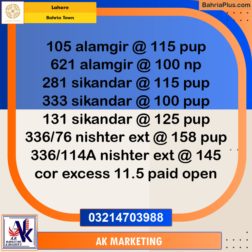 Residential Plot for Sale in Bahria Town, Lahore - (BP-253967)