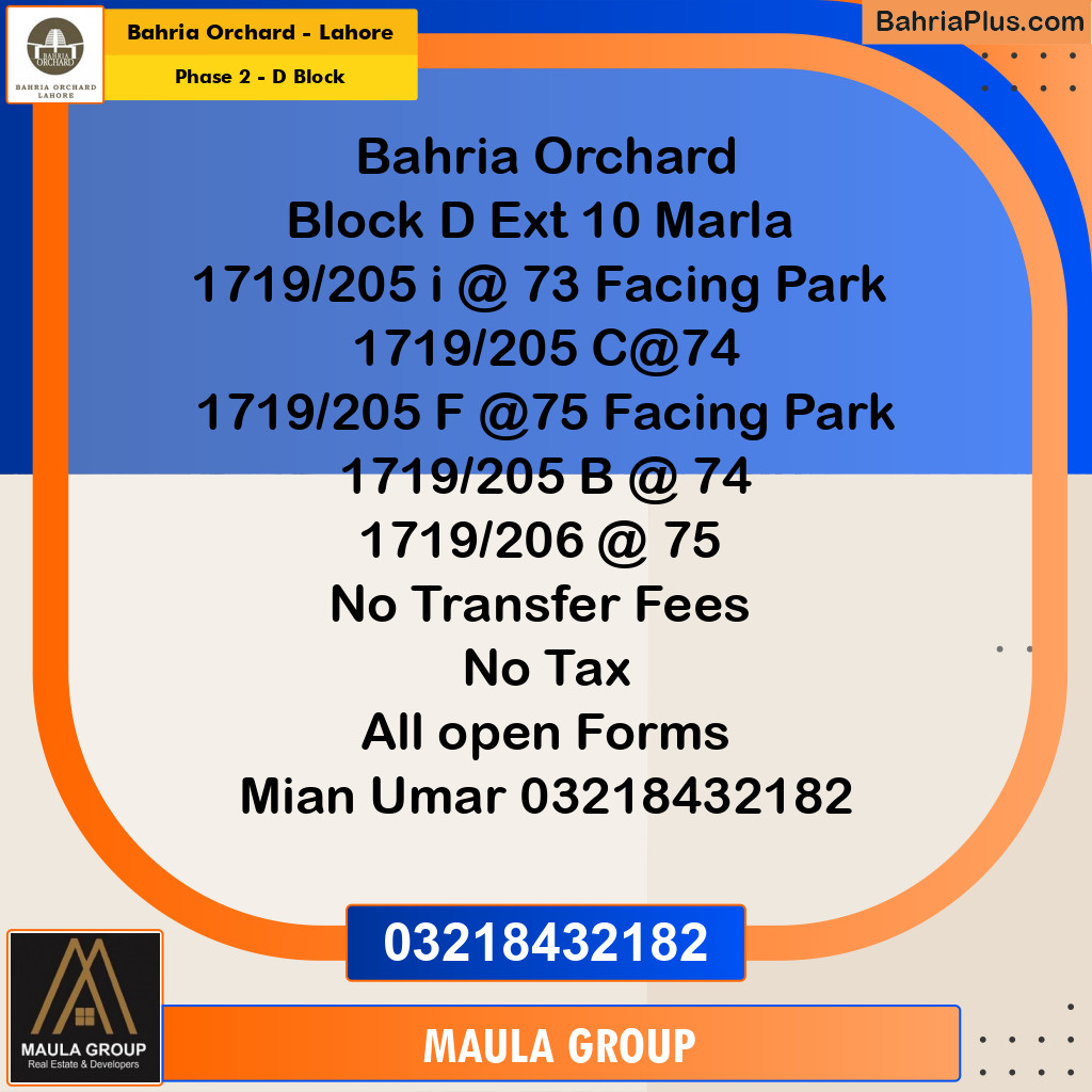 10 Marla Residential Plot for Sale in Phase 2 - D Block -  Bahria Orchard, Lahore - (BP-254001)
