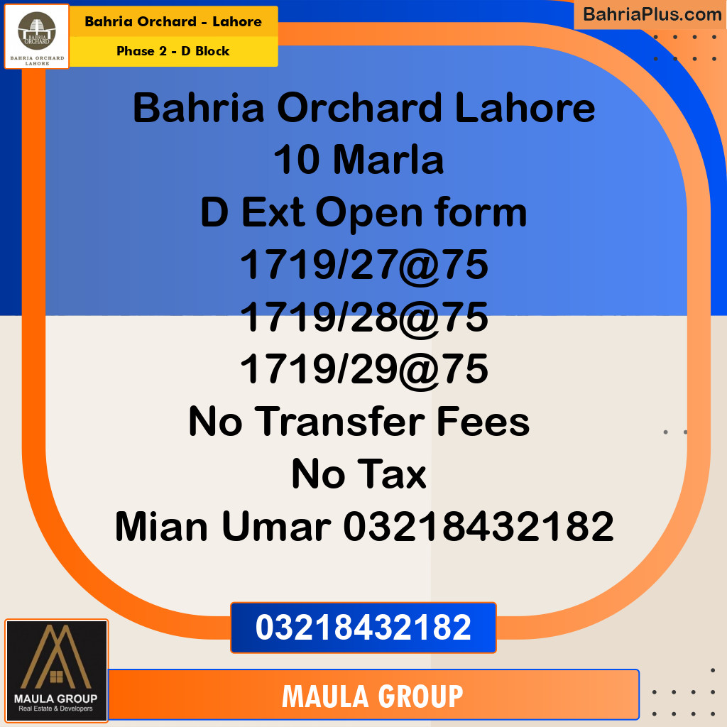 10 Marla Residential Plot for Sale in Phase 2 - D Block -  Bahria Orchard, Lahore - (BP-254003)