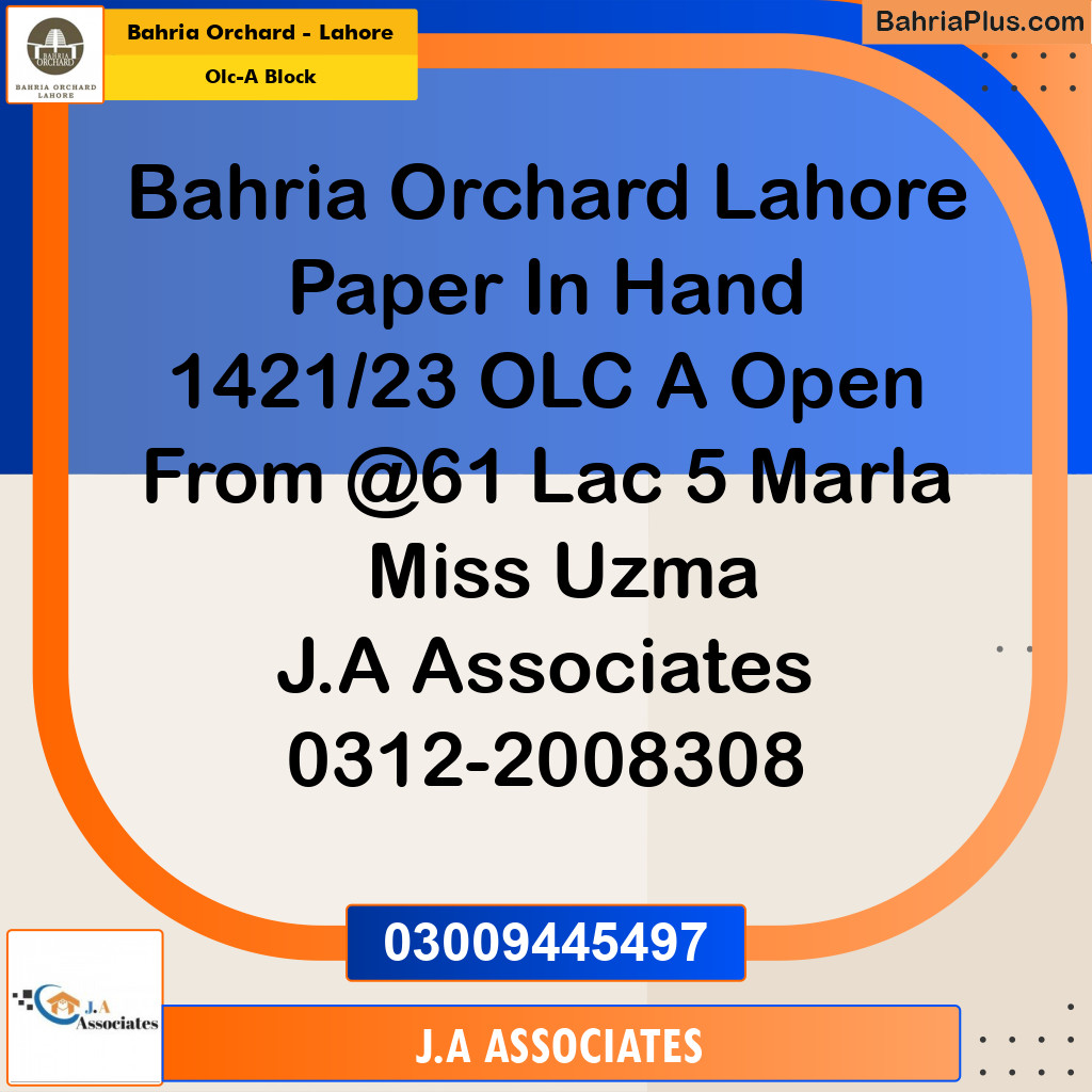 5 Marla Residential Plot for Sale in OLC-A Block -  Bahria Orchard, Lahore - (BP-254006)