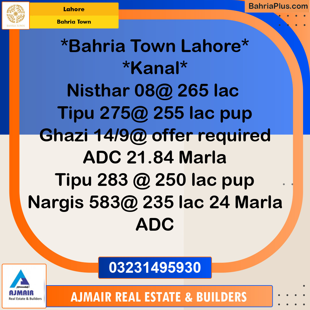 Residential Plot for Sale in Bahria Town, Lahore - (BP-254073)