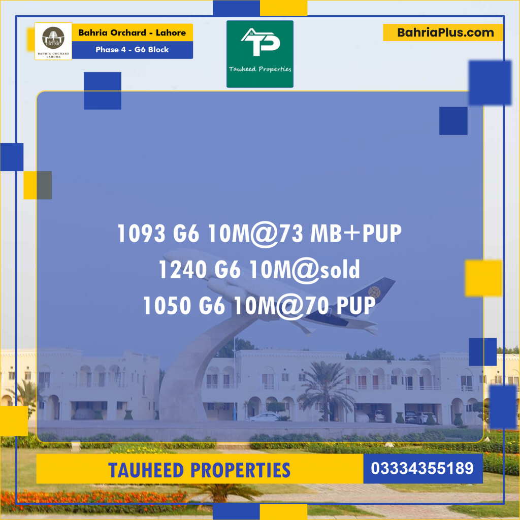 10 Marla Residential Plot for Sale in Phase 4 - G6 Block -  Bahria Orchard, Lahore - (BP-254107)