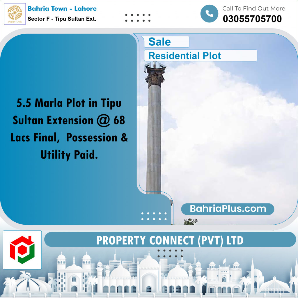 5.5 Marla Residential Plot for Sale in Sector F - Tipu Sultan Ext. -  Bahria Town, Lahore - (BP-254117)